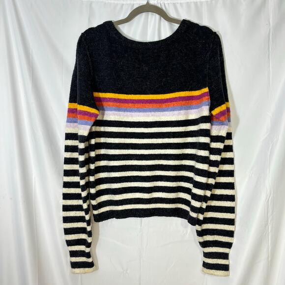 Free People Complete Me Striped Sweater Black Rainbow Stripes Size M - Picture 3 of 6
